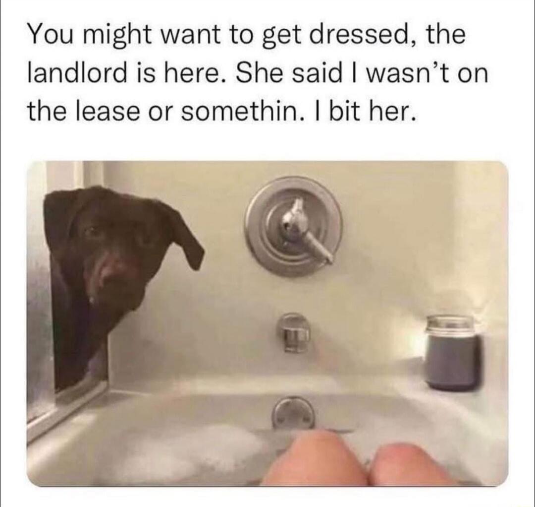 You might want to get dressed, the land lord is here. She said I wasn’t on the lease or somethin. I bit her.