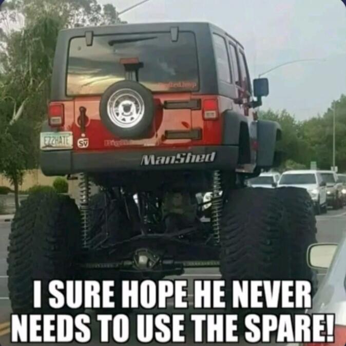 I SURE HOPE HE NEVER NEEDS TO USE THE SPARE! ManShed EZZHATE