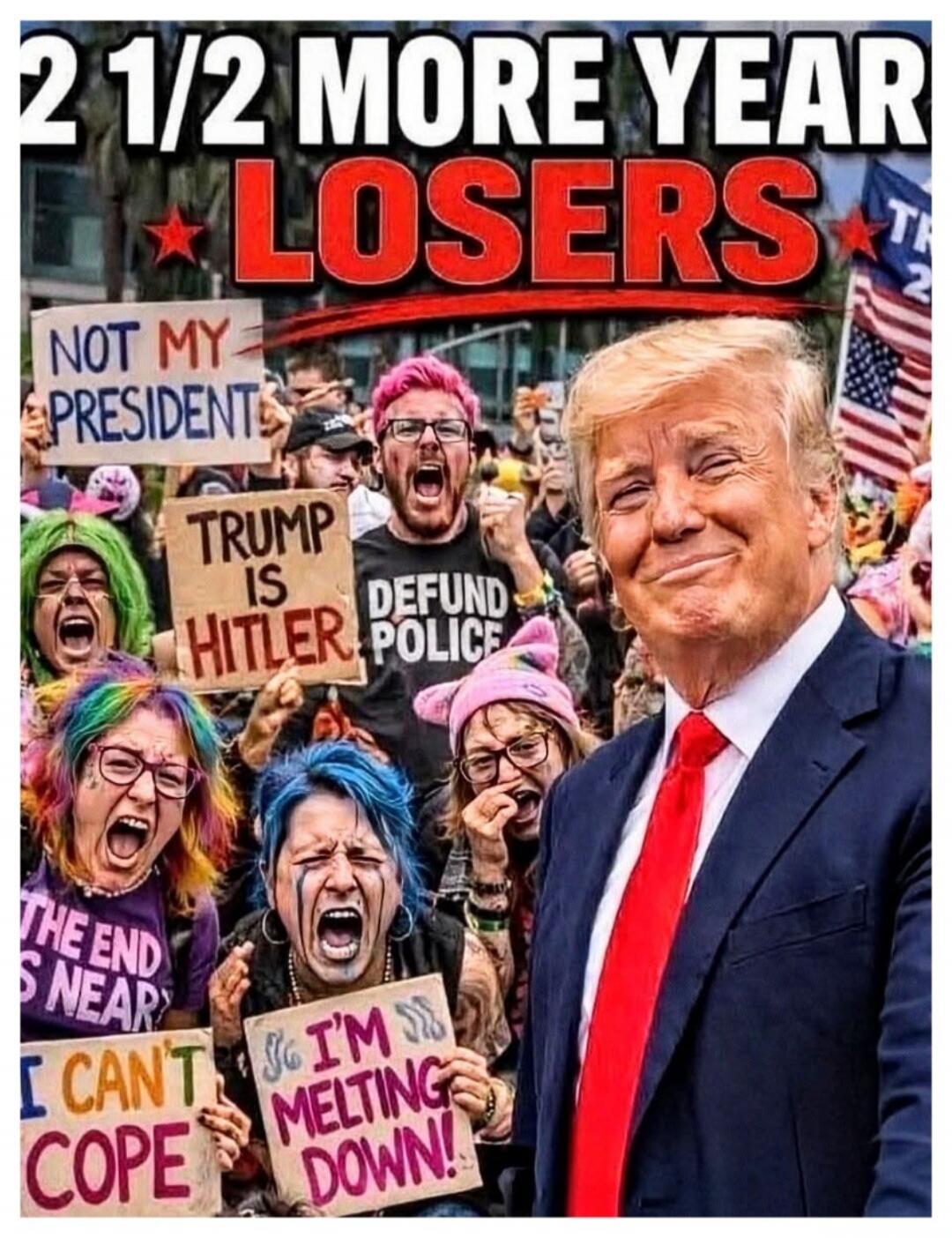 2 1/2 MORE YEAR LOSERS NOT MY PRESIDENT TRUMP IS HITLER DEFUND POLICE THE END IS NEAR I CAN'T COPE I'M MELTING DOWN!