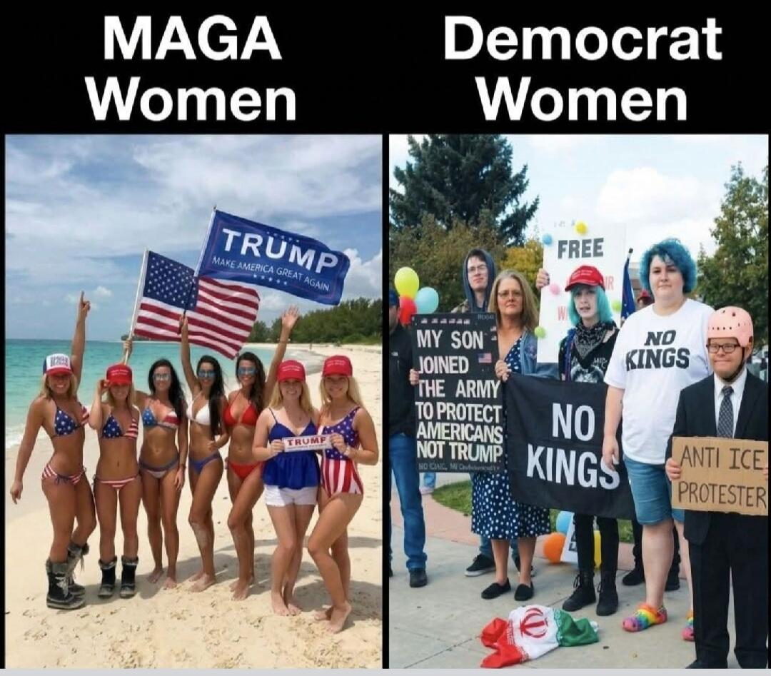 MAGA Women Democrat Women TRUMP MAKE AMERICA GREAT AGAIN MY SON JOINED THE ARMY TO PROTECT AMERICANS NOT TRUMP NO KINGS ANTI ICE PROTESTER FREE