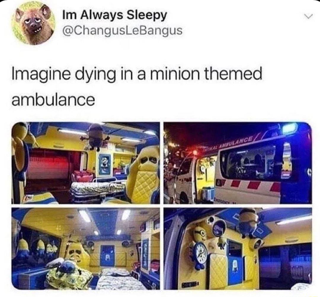 e 3 i Im Always Sleepy W ChanguslLeBangus Imagine dying in a minion themed ambulance