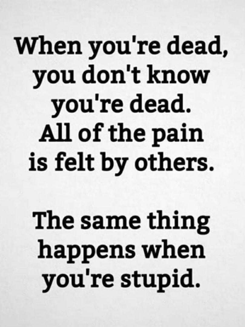 When youre dead you dont know youre dead All of the pain is felt by others The same thing happens when youre stupid