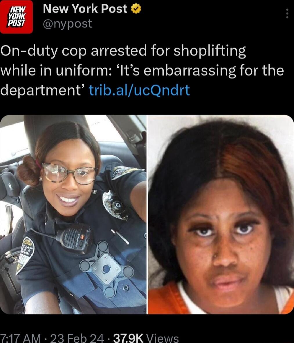 New York Post nypost On duty cop arrested for shoplifting while in uniform Its embarrassing for the department tribalucQndrt 717 AM 23 Feh 24 379K Views