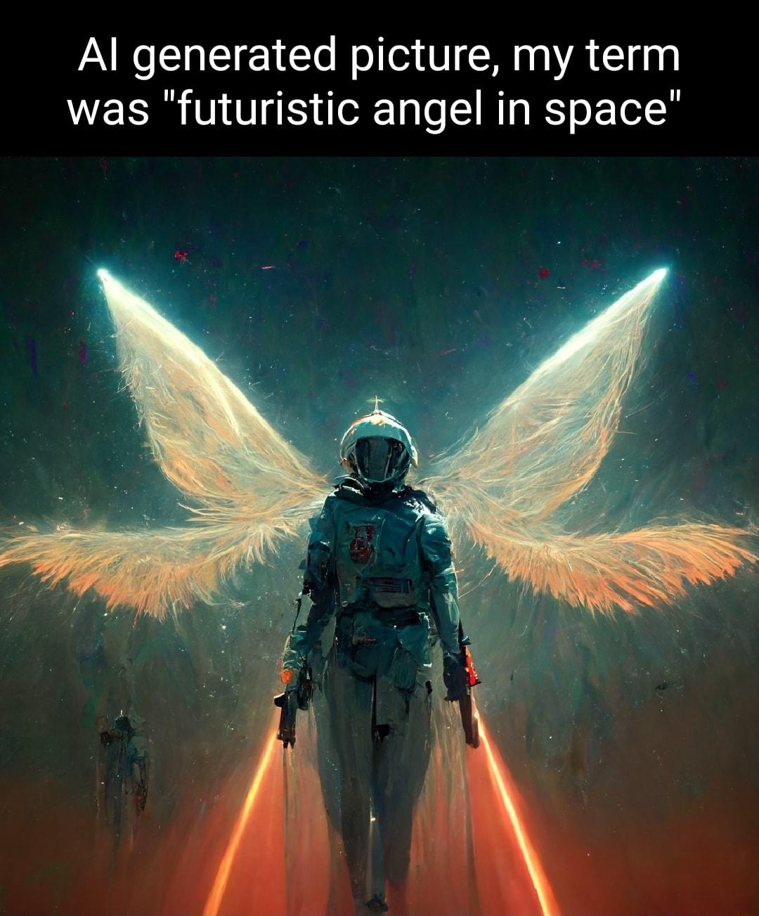 Al generated picture my term was futuristic angel in space