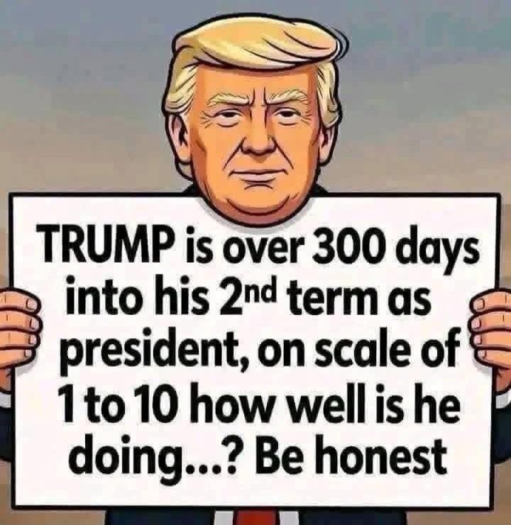 TRUMP is over 300 days into his 2nd term as president, on scale of 1 to 10 how well is he doing...? Be honest