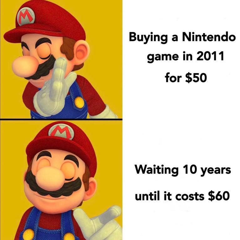 Buying a Nintendo game in 2011 for 50 Waiting 10 years until it costs 60