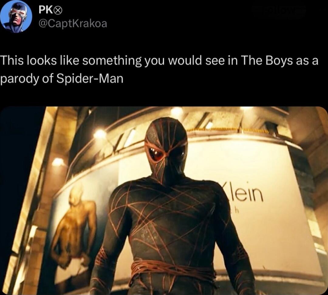PK CaptKrakoa This looks like something you would see in The Boys as a parody of Spider Man