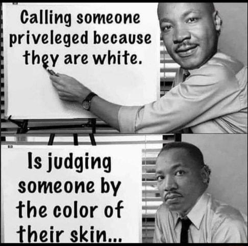 Calling someone priveleged because they are white s judging someone by the color of ir ski