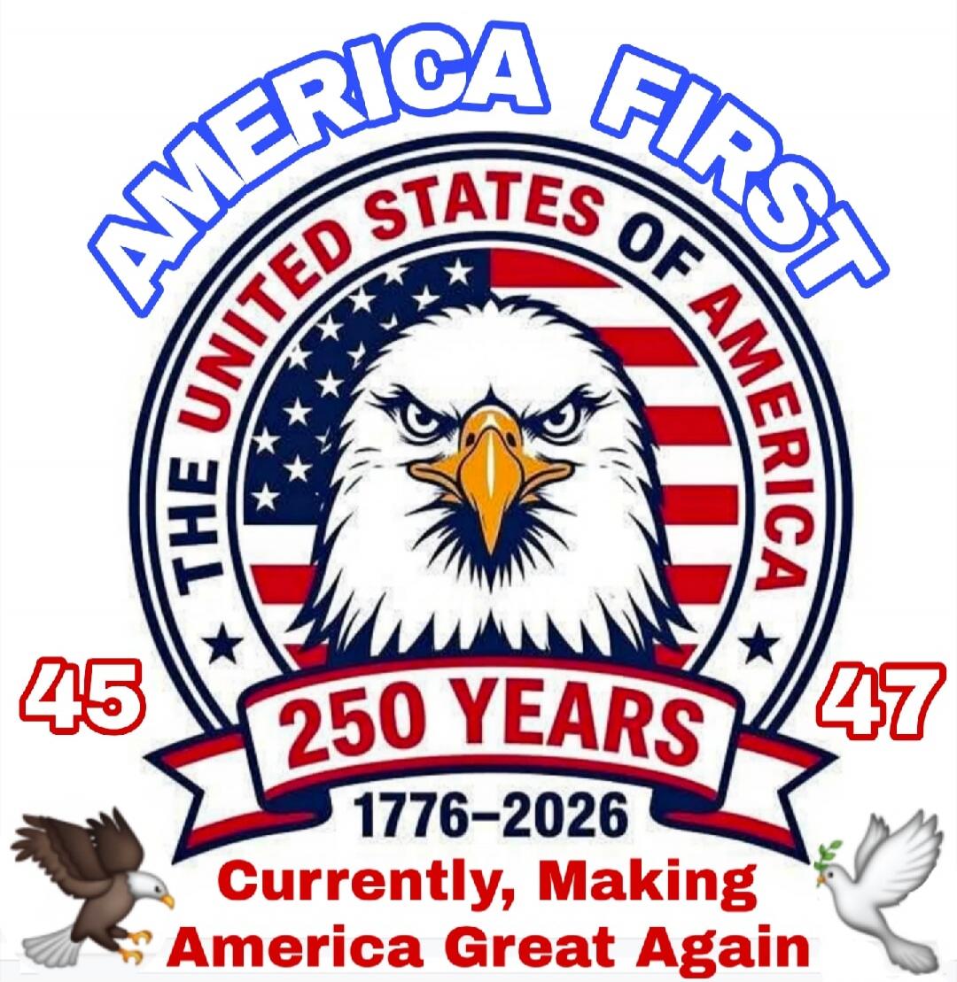 AMERICA FIRST THE UNITED STATES OF AMERICA 45 250 YEARS 1776-2026 Currently, Making America Great Again 47