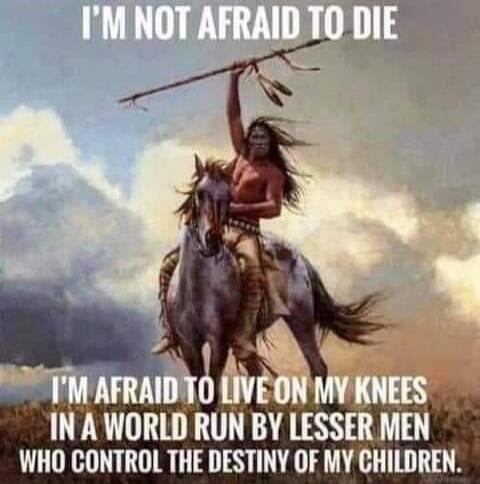 I'M NOT AFRAID TO DIE. I'M AFRAID TO LIVE ON MY KNEES IN A WORLD RUN BY LESSER MEN WHO CONTROL THE DESTINY OF MY CHILDREN.