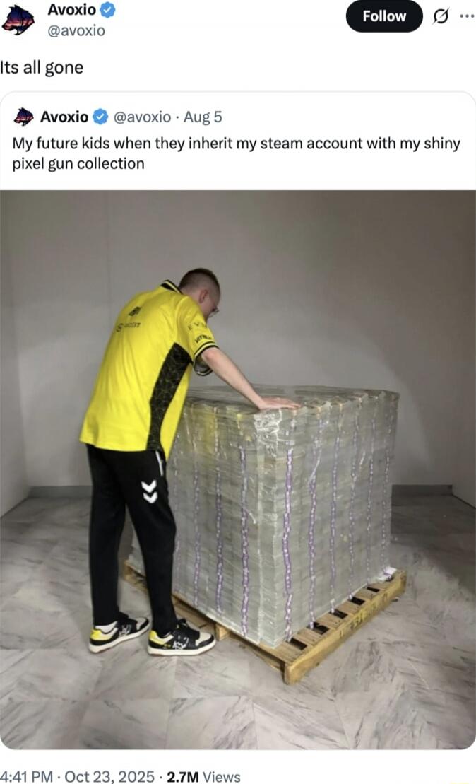 It's all gone
My future kids when they inherit my steam account with my shiny pixel gun collection