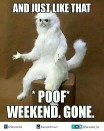 AND JUST LIKE THAT *POOF* WEEKEND. GONE.