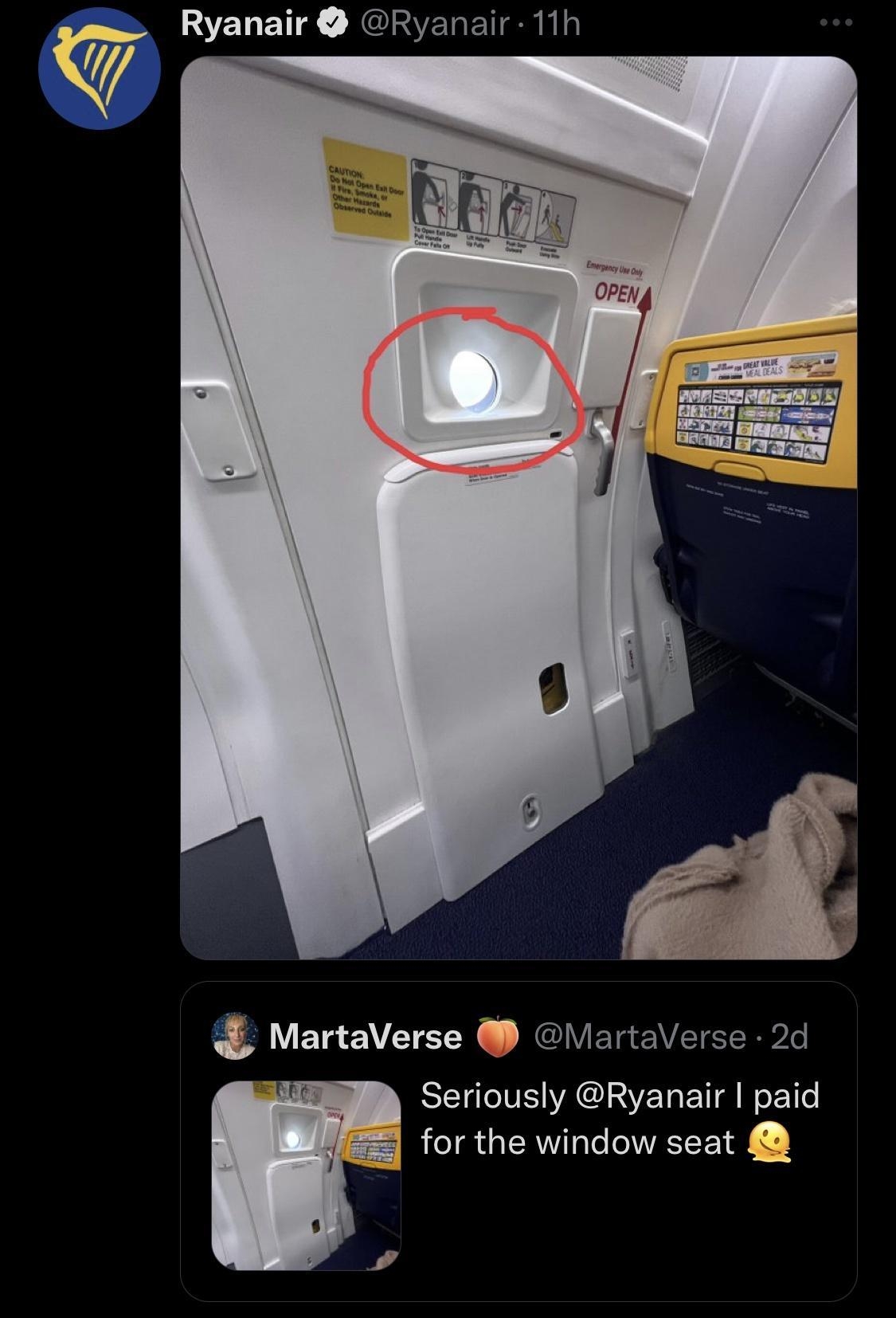SELER NGREREER MartaVerse VartaVerse 2d Seriously Ryanair paid forthe window seat O 2081 1 359k Q 384K T
