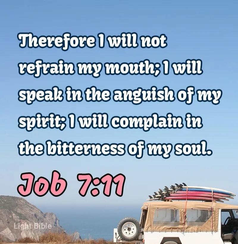 Therefore I will not refrain my mouth; I will speak in the anguish of my spirit; I will complain in the bitterness of my soul. Job 7:11
