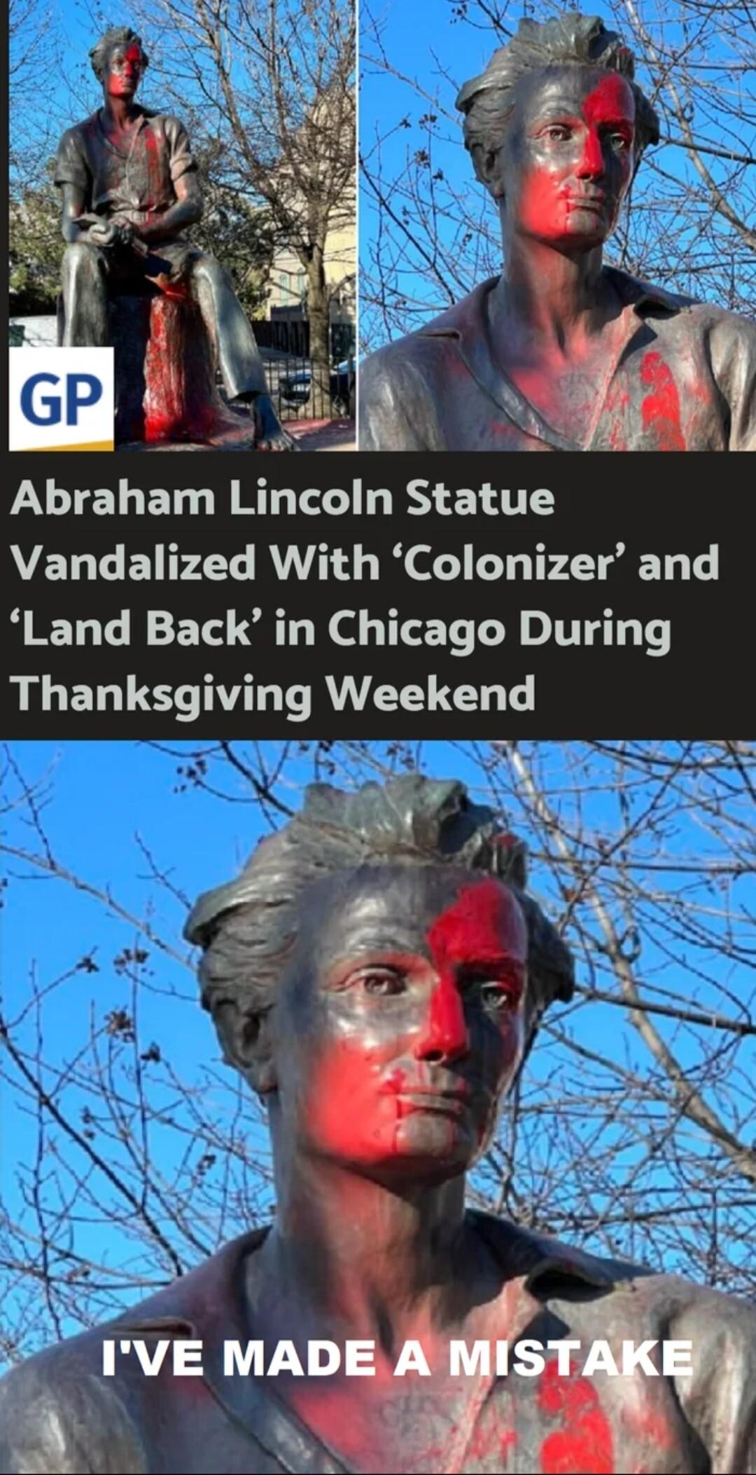 L TELET W RT T RS ST Vandalized With Colonizer and Land Back in Chicago During Thanksgiving Weekend