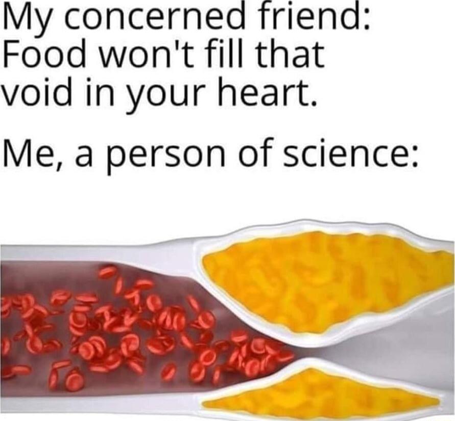 My concerned friend Food wont fill that void in your heart Me a person of science e P