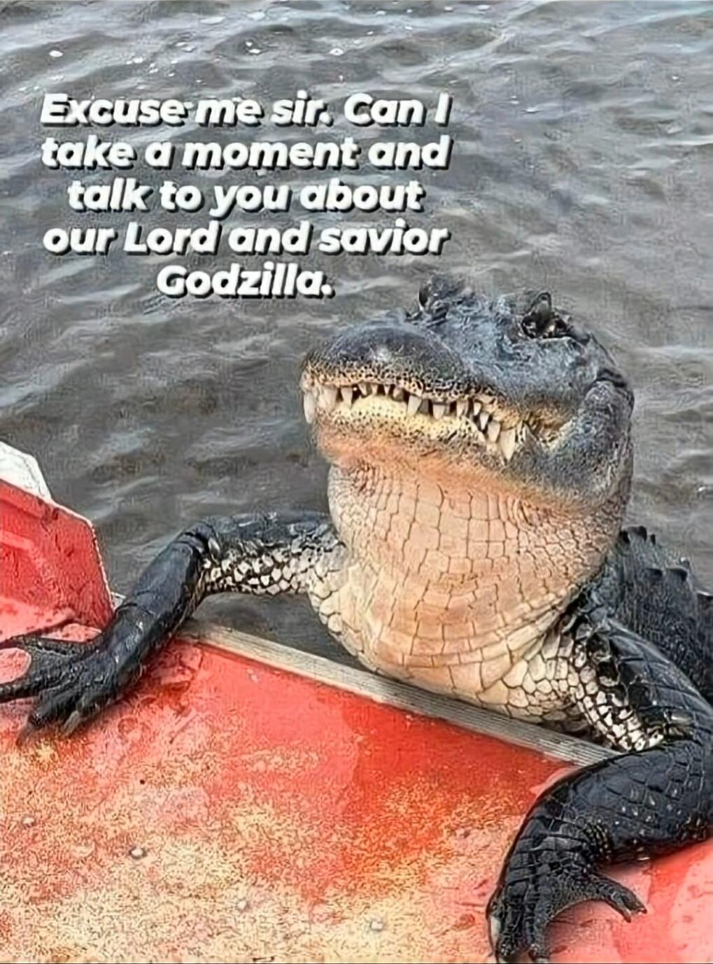 Excuse me sir. Can I take a moment and talk to you about our Lord and savior Godzilla.