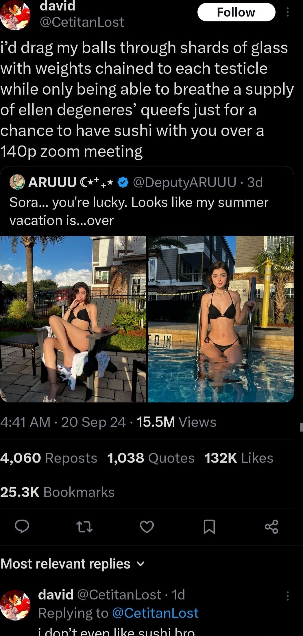 david s Foll H CetitanLost id drag my balls through shards of glass with weights chained to each testicle while only being able to breathe a supply of ellen degeneres queefs just for a chance to have sushi with you over a 140p zoom meeting ARUUU G DeputyARUUU 3d Sora youre lucky Looks like my summer vacation isover RS WAV R ToReTYe B2 0 N Y RVITIVES W Jo NETl T Sl Ko x 1 NOU k QRIICH 253K Bookmark