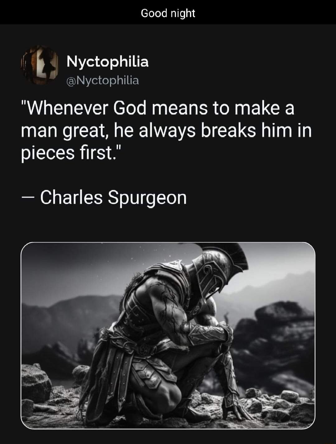 Good night i Nyctophilia Nyctophilia Whenever God means to make a man great he always breaks him in pieces first Charles Spurgeon