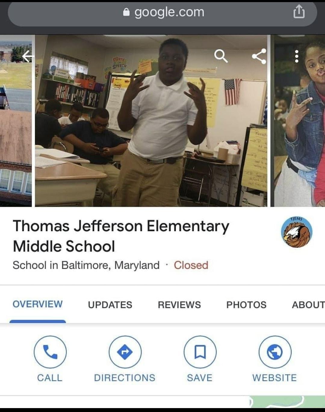 WeeloleNelonn 5 Thomas Jefferson Elementary Middle School School in Baltimore Maryland Closed OVERVIEW UPDATES REVIEWS PHOTOS ABOUT CALL DIRECTIONS SAVE WEBSITE