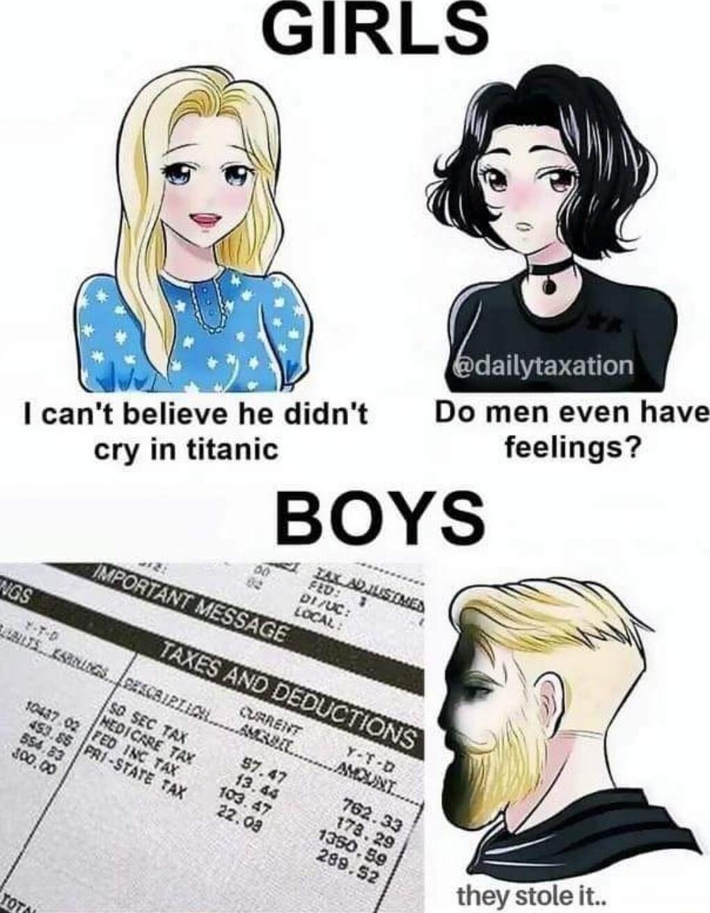 cant believe he didnt Do men even have cry in titanic feelings they stole it