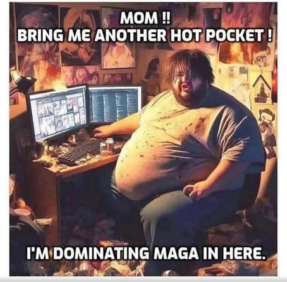 MOM !! BRING ME ANOTHER HOT POCKET ! I'M DOMINATING MAGA IN HERE.