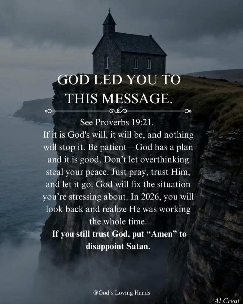 GOD LED YOU TO THIS MESSAGE. See Proverbs 19:21. If it is God's will, it will be, and nothing will stop it. Be patient—God has a plan and it is good. Don't let overthinking steal your peace. Just pray, trust Him, and let it go. God will fix the situation you're stressing about. In 2026, you will look back and realize He was working the whole time. 