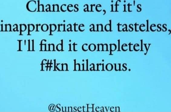 Chances are, if it's inappropriate and tasteless, I'll find it completely f#kn hilarious.

@SunsetHeaven