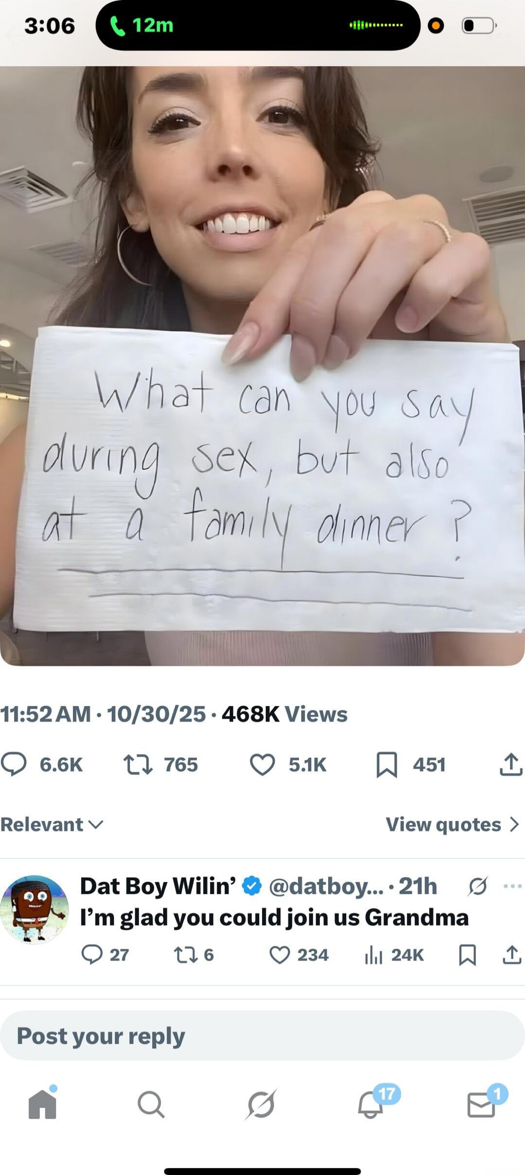 What can you say during sex, but also at a family dinner ?