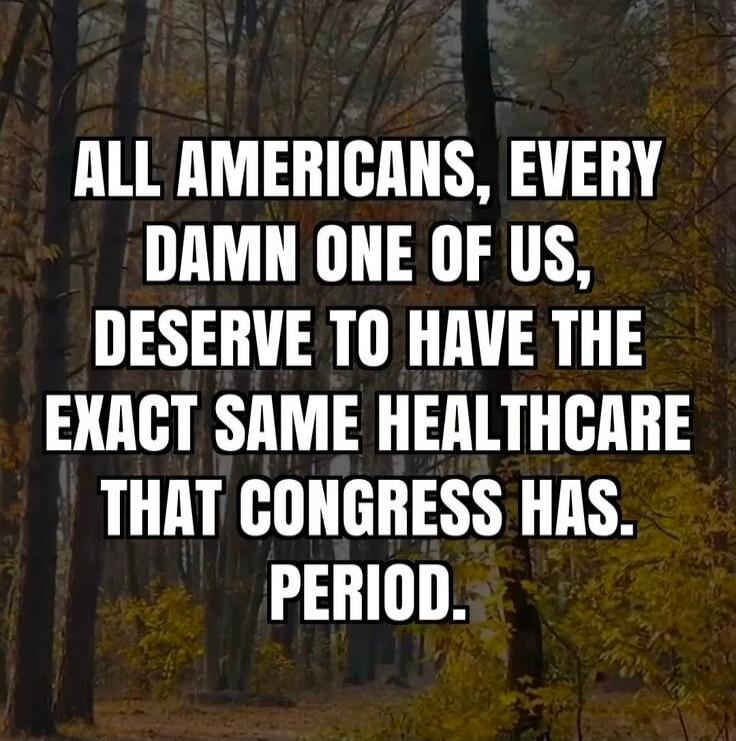 ALL AMERICANS, EVERY DAMN ONE OF US, DESERVE TO HAVE THE EXACT SAME HEALTHCARE THAT CONGRESS HAS. PERIOD.