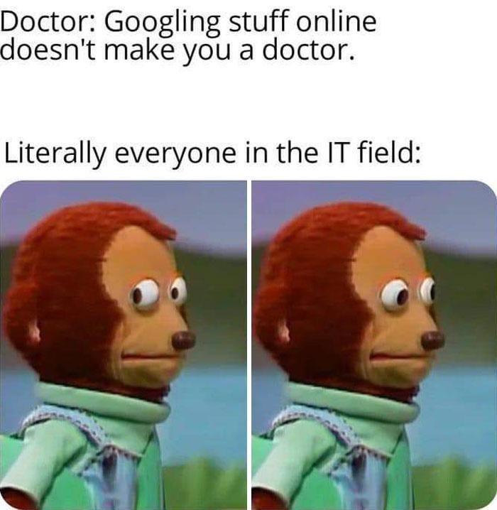 Doctor Googling stuff online doesnt make you a doctor Literally everyone in the IT field