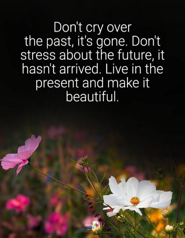 Don't cry over the past, it's gone. Don't stress about the future, it hasn't arrived. Live in the present and make it beautiful.