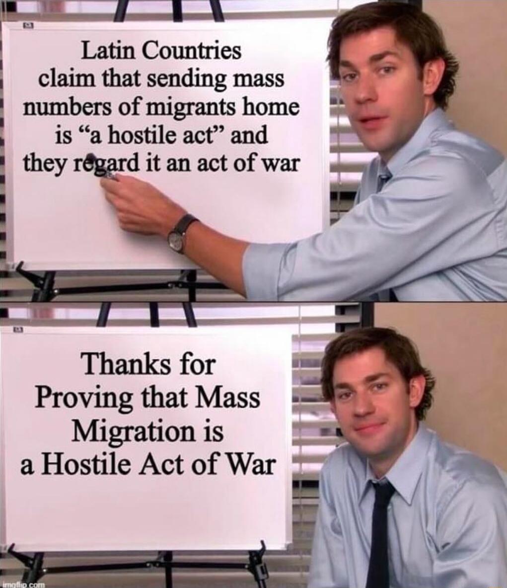 l claim that sending mass l numbers of migrants home s ahostile act and they rgard it an act of war h A Proving that Mass Migration is a Hostile Act of War