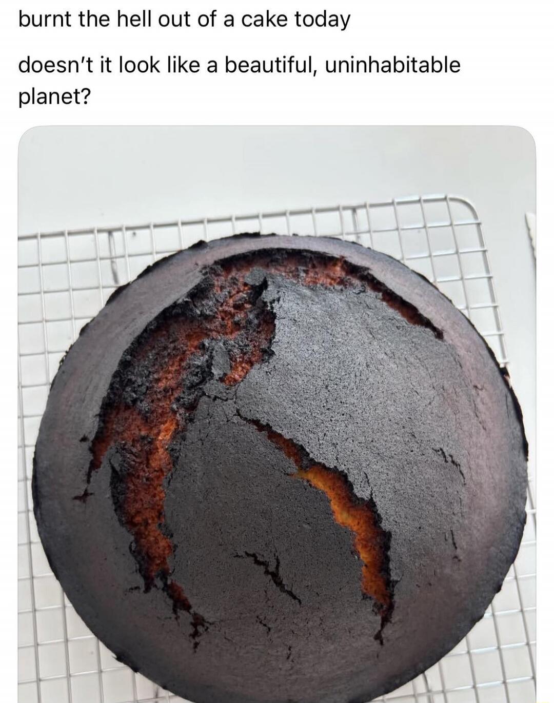 burnt the hell out of a cake today doesn't it look like a beautiful, uninhabitable planet?