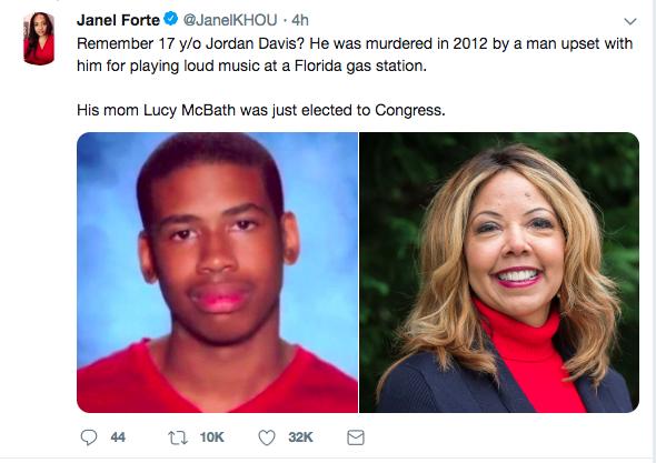 Janel Forte JanelKHOU 4h Remember 17 yo Jordan Davis He was murdered in 2012 by a man upset with him for playing loud music at a Florida gas station His mom Lucy McBath was just elected to Congress