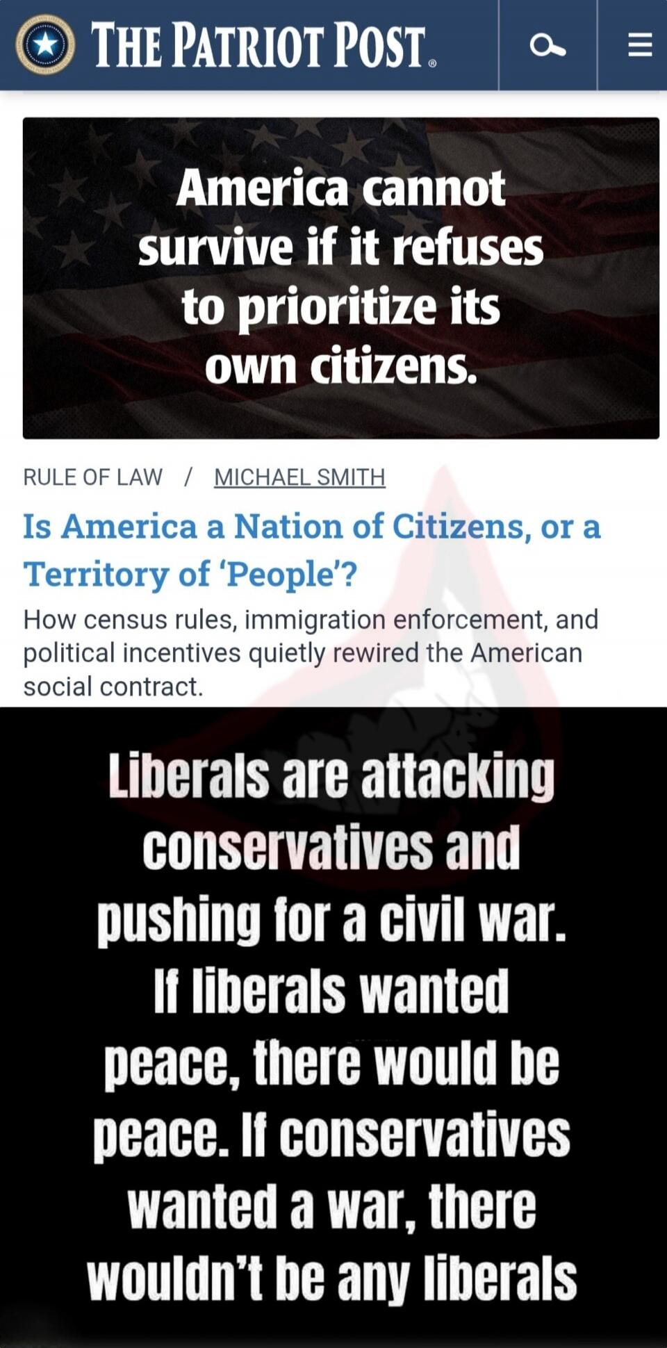 America cannot survive if it refuses to prioritize its own citizens.

Is America a Nation of Citizens, or a Territory of ‘People’?

How census rules, immigration enforcement, and political incentives quietly reworded the American social contract.

Liberal are attacking conservatives and pushing for a civil war. If liberals wanted peace, there would