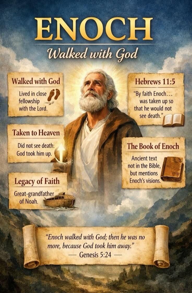 ENOCH Walked with God. Walked with God: Lived in close fellowship with the Lord. Hebrews 11:5: 