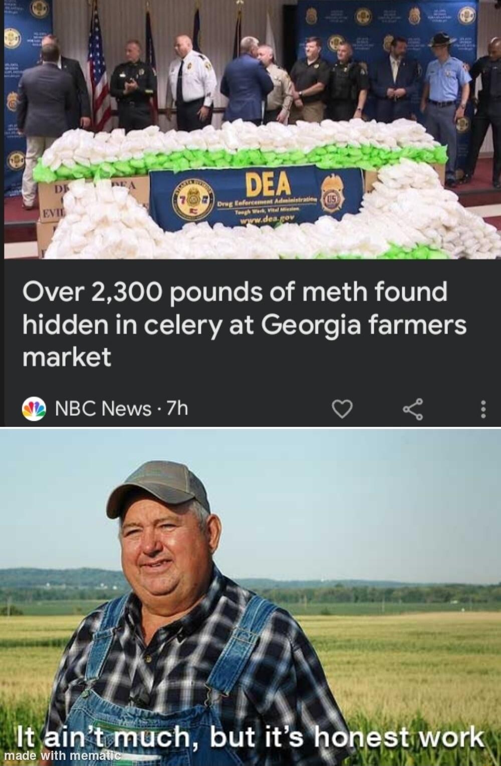 Over 2300 pounds of meth found hidden in celery at Georgia farmers UE G NBC News 7h 1 uch but tsh nest work
