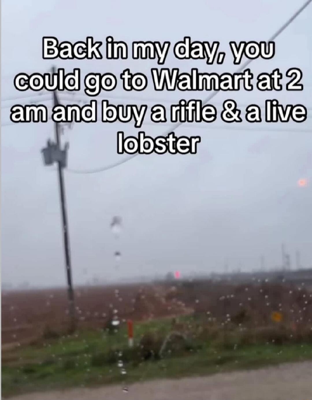 Back in my day, you could go to Walmart at 2 am and buy a rifle & a live lobster