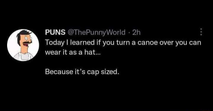 PUNS ThePunnyWorld 2h Today learned if you turn a canoe over you can CEI R ET Because its cap sized
