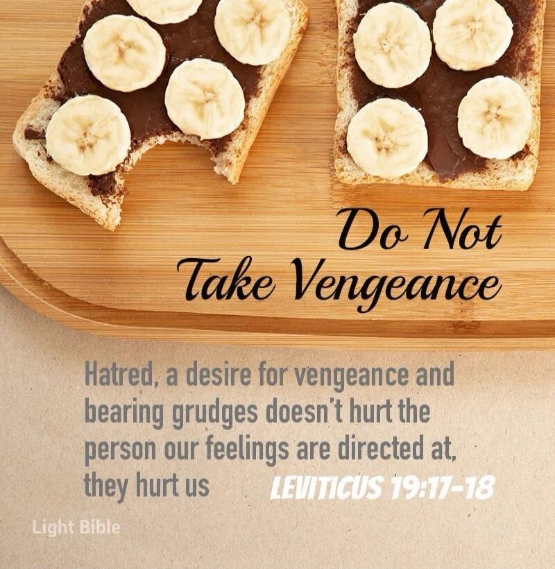 Do Not Take Vengeance
Hatred, a desire for vengeance and bearing grudges doesn't hurt the person our feelings are directed at, they hurt us
LEVITICUS 19:17-18
Light Bible