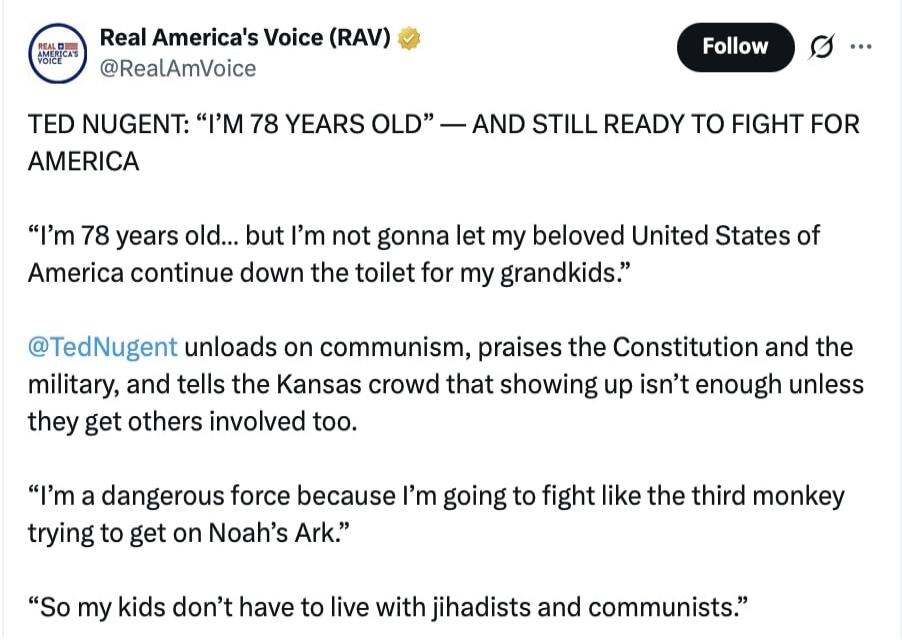 Real America's Voice (RAV) @RealAmVoice TED NUGENT: 