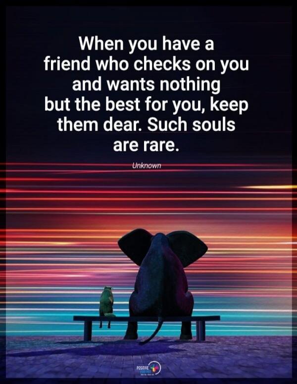 When you have a friend who checks on you and wants nothing but the best for you, keep them dear. Such souls are rare. Unknown