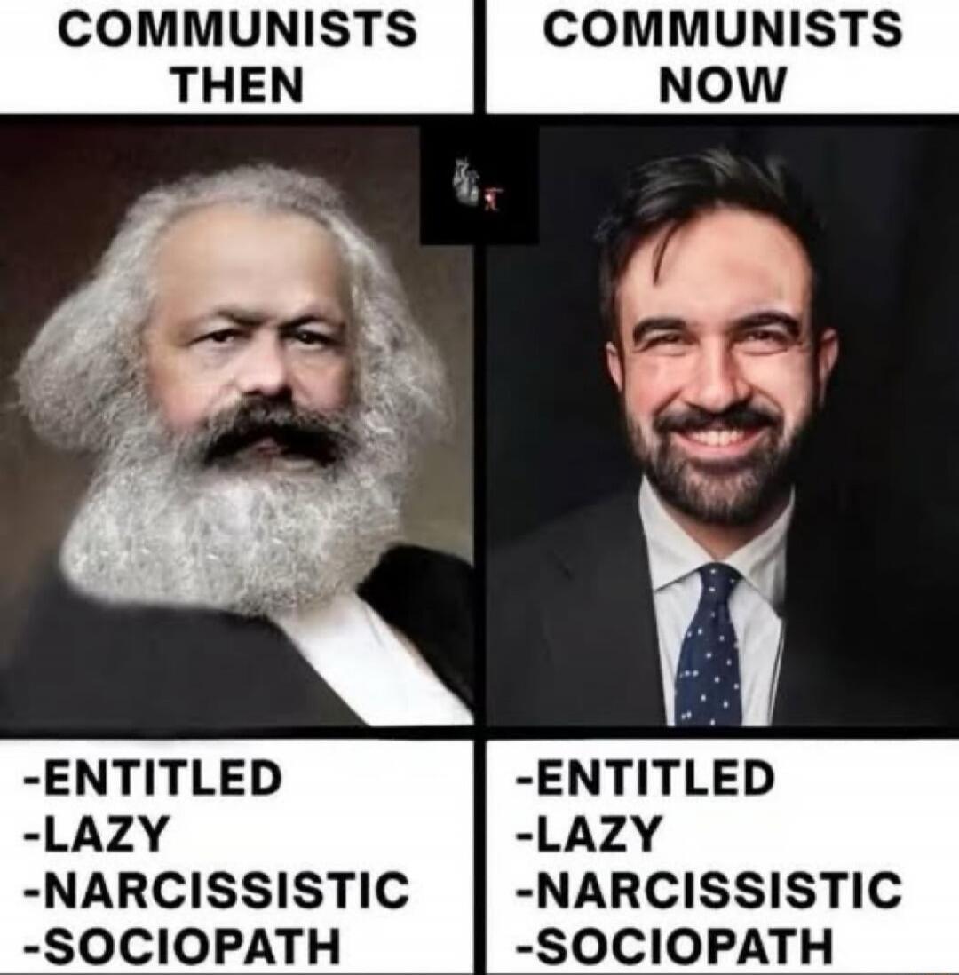 COMMUNISTS THEN
-ENTITLED
-LAZY
-NARCISSISTIC
-SOCIOPATH

COMMUNISTS NOW
-ENTITLED
-LAZY
-NARCISSISTIC
-SOCIOPATH