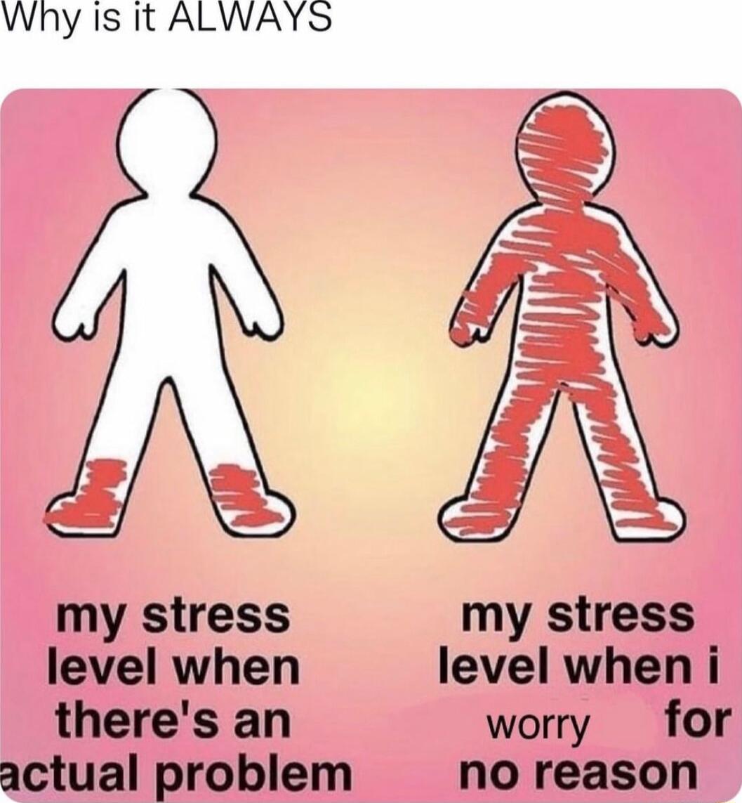 Why is it ALWAYS my stress my stress level when level when i theres an worry for actual problem no reason