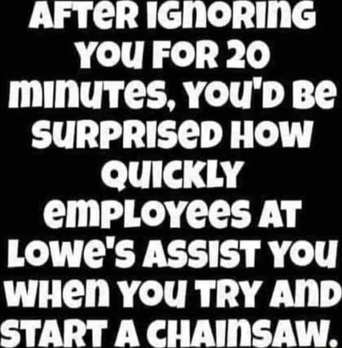 AFTCR IGNORING YOU FOR 20 minures youo e SURPRISED HOW QUICKLY empLOYEeS AT LOWeS ASSIST YOU WHen YOu TRY AND 7 Ve Y4 TN A