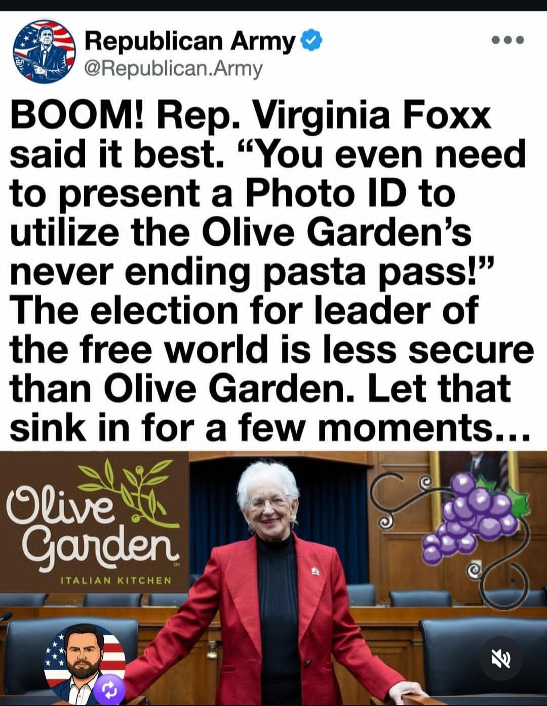 Republican Army @Republican.Army BOOM! Rep. Virginia Foxx said it best. 