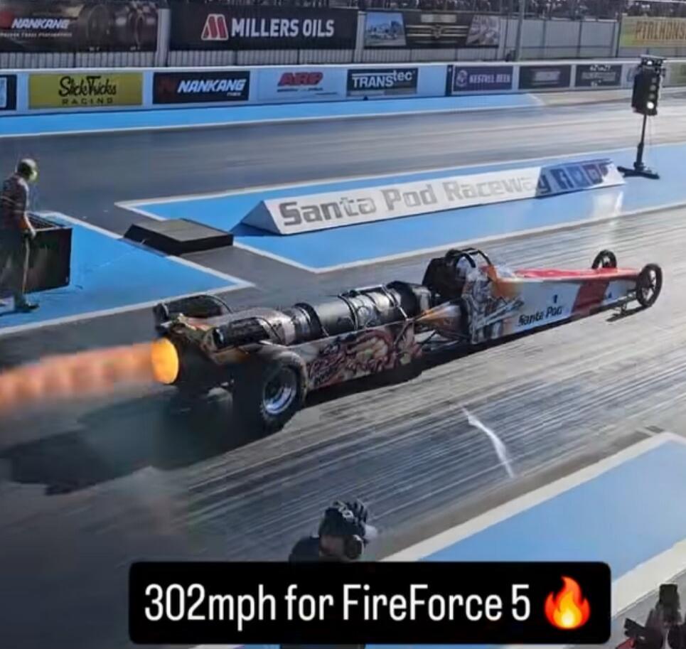 302mph for FireForce 5🔥\nSanta Pod Raceway\nSession ID: 1009056.