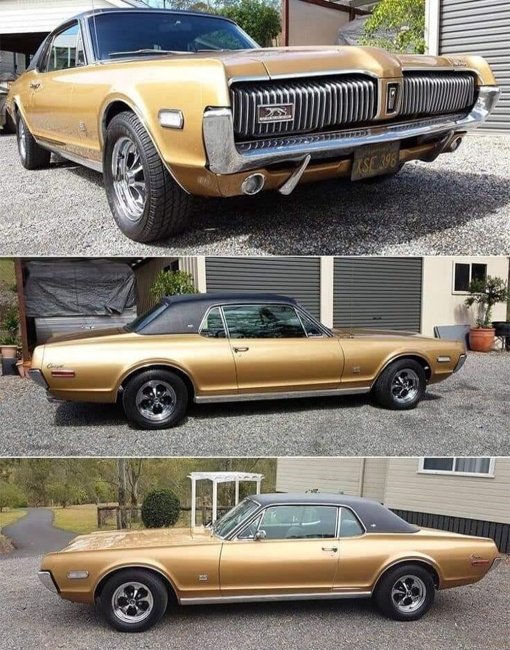 Three angles of a gold vintage convertible car (classic car photos).