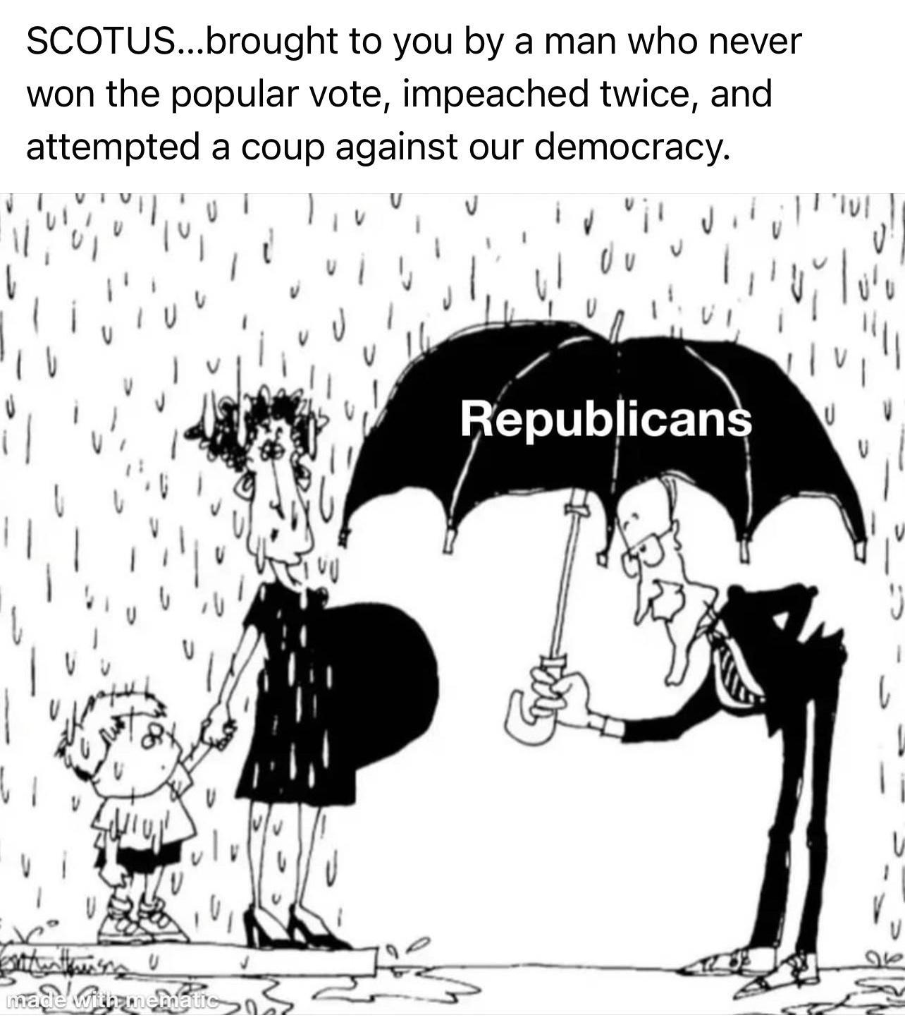 SCOTUSbrought to you by a man who never won the popular vote impeached twice and attempted a coup against our democracy TR 1 v v 1y v Republicans g